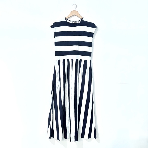 Boden Glorious British Striped Navy & White True Maxi Dress Sleeveless Pockets 8 - Picture 2 of 7